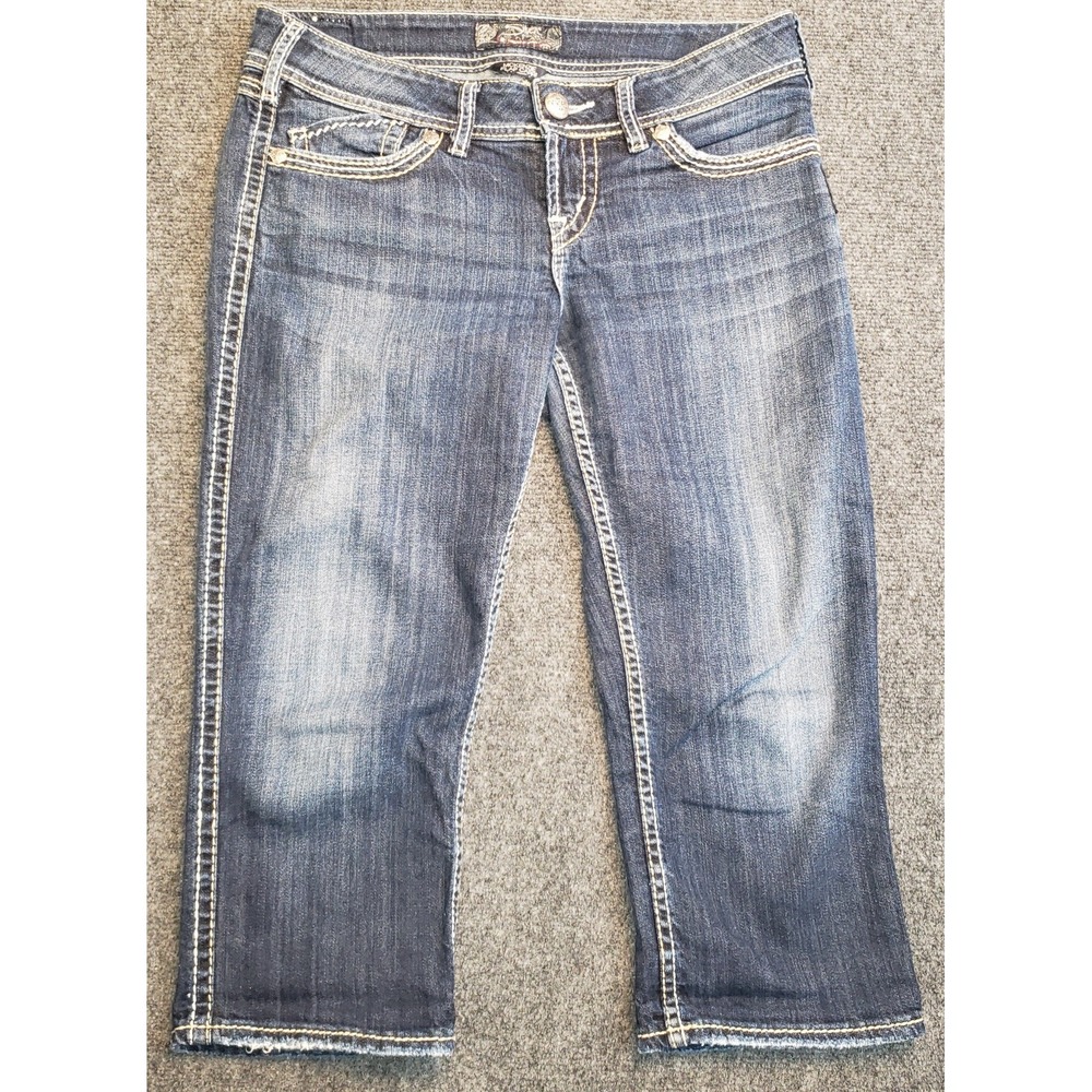 Silver McKenzie Flap Capri Denim Jeans Womens Size 29 Thick Stitch